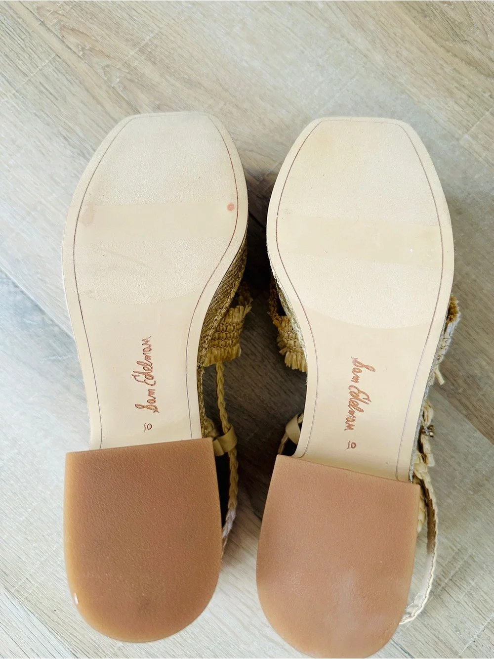 Sam Edelman Tate Woven Natural Raffia Beaded Platform Sandals